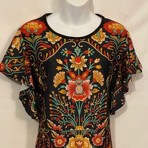 Vibrant Floral Black Mini Dress